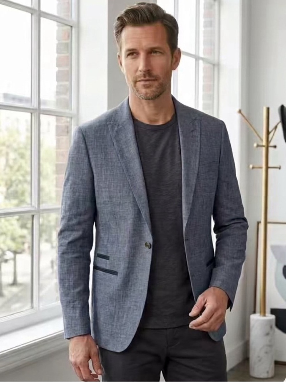 John Varvatos Luxe Gray Linen Textured Sport Coat Blazer Single Button Size 38
